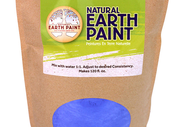 Bag of Natural Earth Paint with a blue sample on a white background