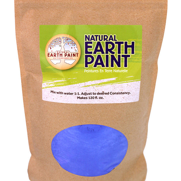 Bag of Natural Earth Paint with a blue sample on a white background