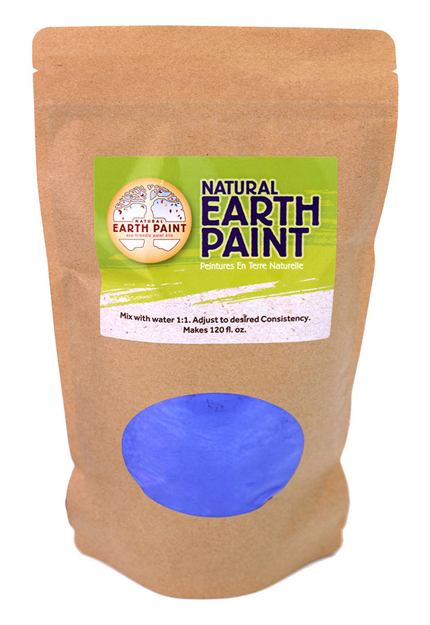 Bag of Natural Earth Paint with a blue sample on a white background