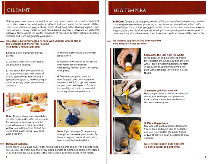 Book page about oil paint and egg tempera with text and images.