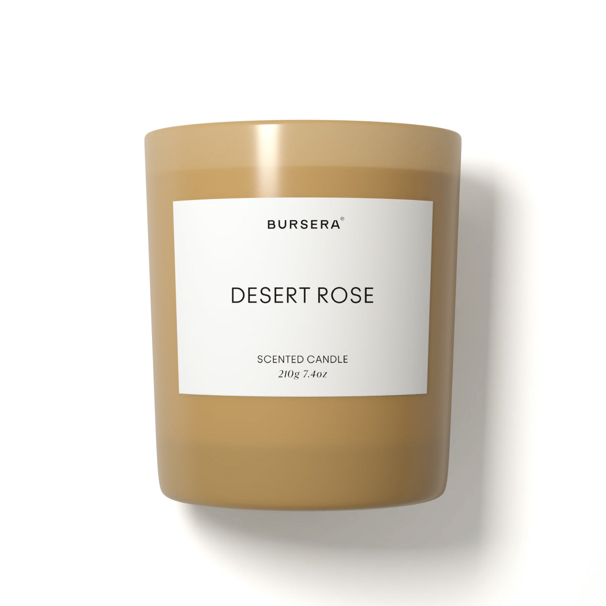 Scented candle labeled 'Desert Rose' by BURSERA on a white background