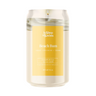 Candle with a yellow label on a white background