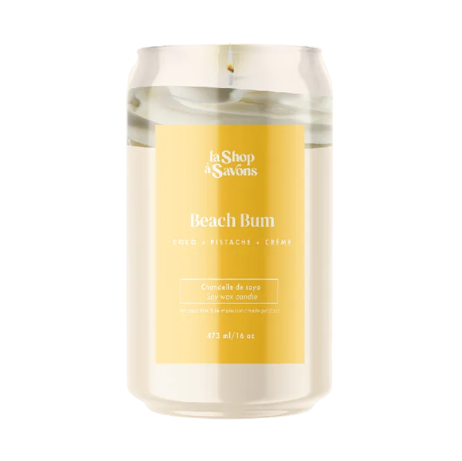 Candle with a yellow label on a white background