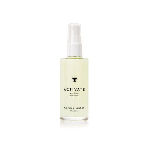 Bottle of 'Activate' mood mist by Cardea AuSet on a white background