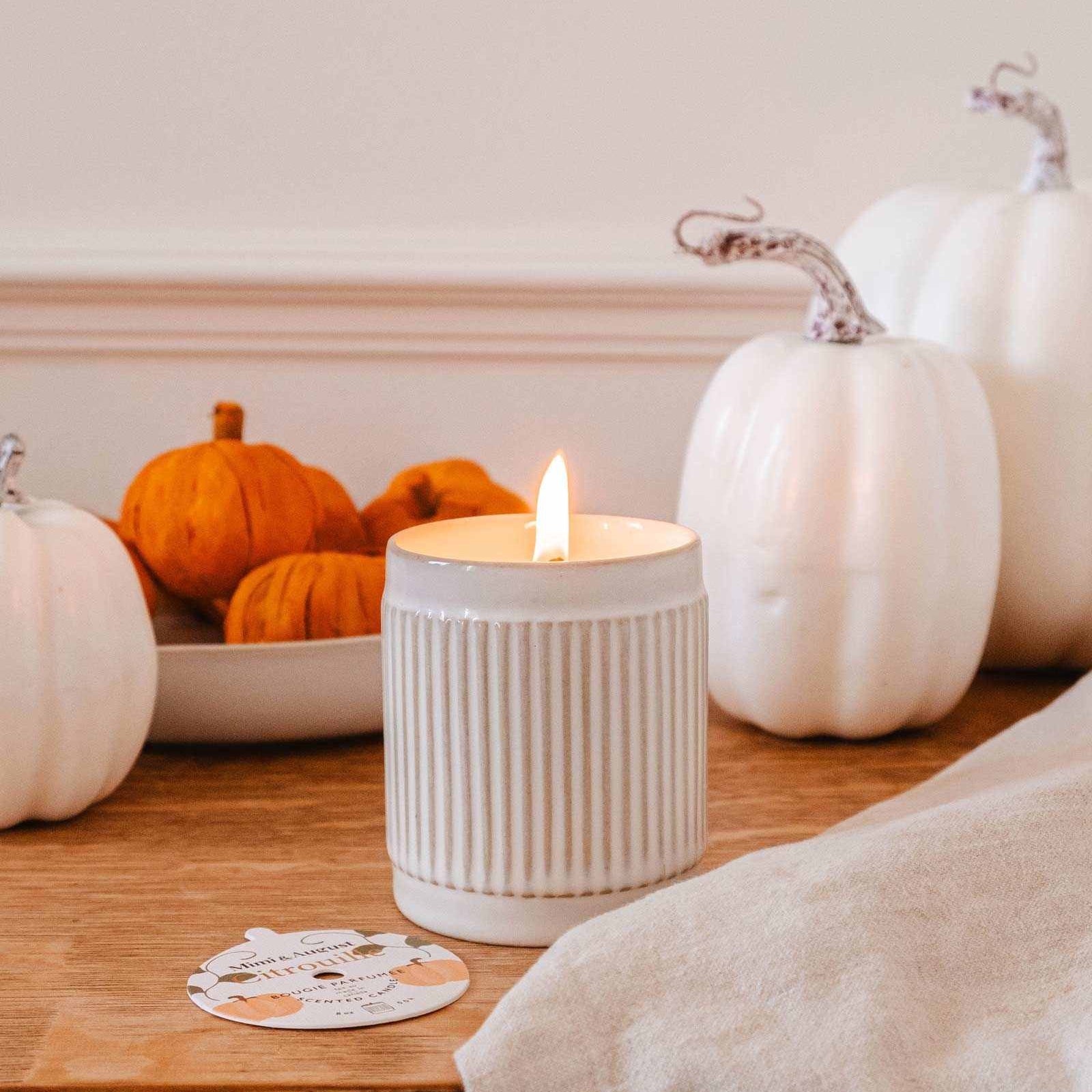 Mimi & August Citrouille Reusable Soy Candle – 8 oz Ceramic Cup – Pumpkin Spice & Brown Sugar Scent