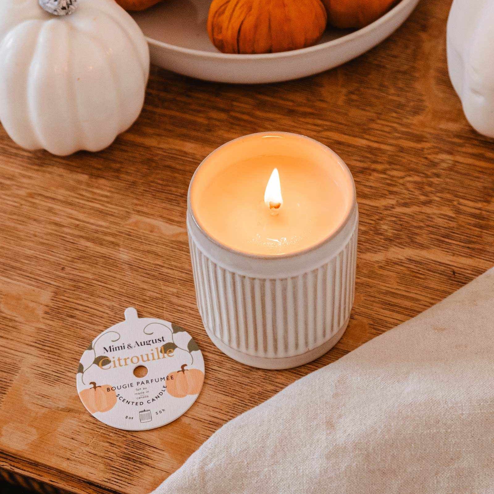 Mimi & August Citrouille Reusable Soy Candle – 8 oz Ceramic Cup – Pumpkin Spice & Brown Sugar Scent