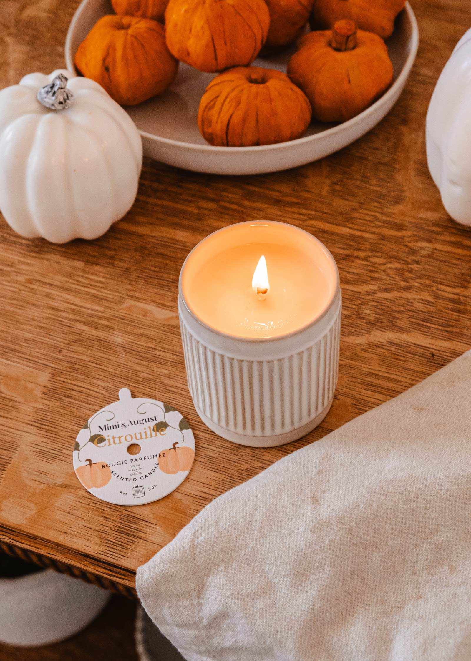 Mimi & August Citrouille Reusable Soy Candle – 8 oz Ceramic Cup – Pumpkin Spice & Brown Sugar Scent
