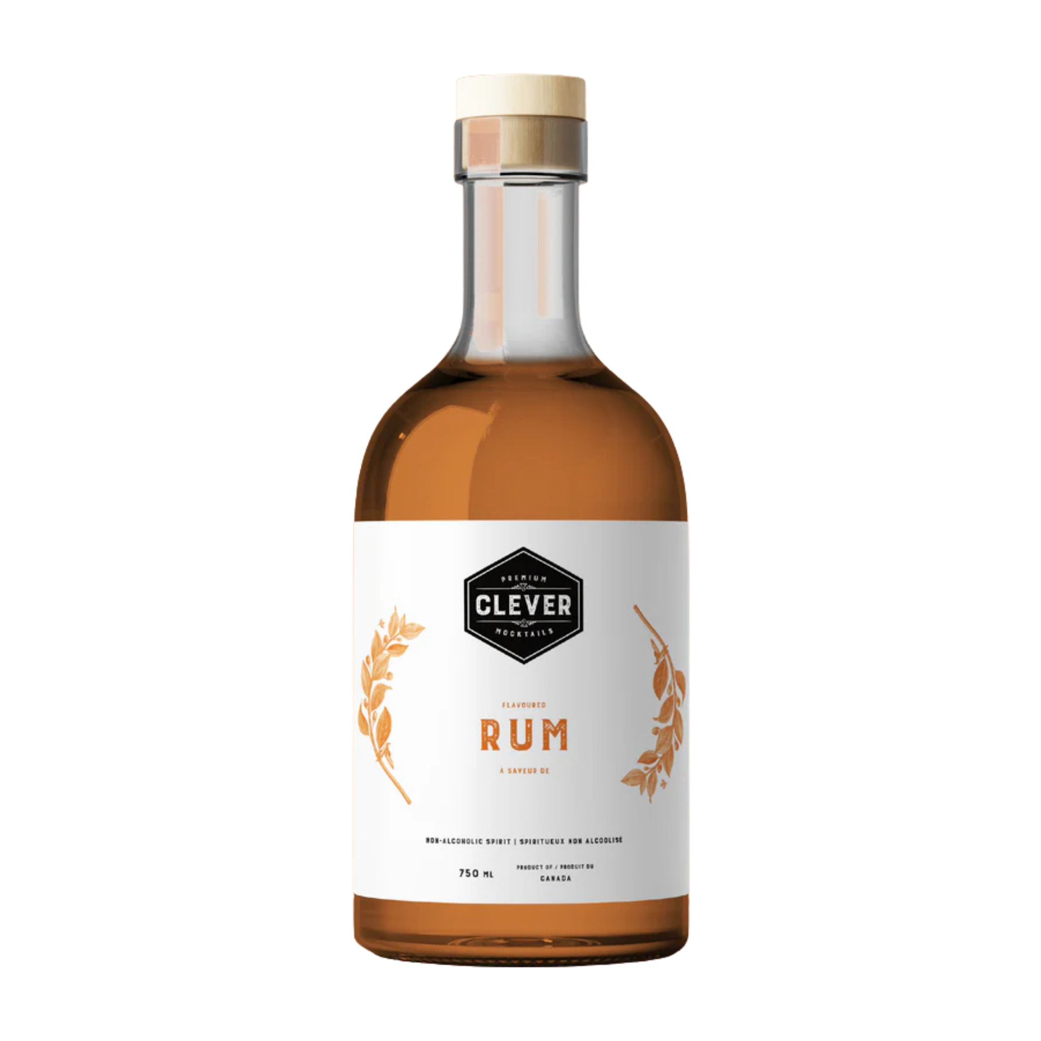 Bottle of 0% Clever Rum on a white background