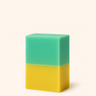 Two-toned green and yellow rectangular block on a white background