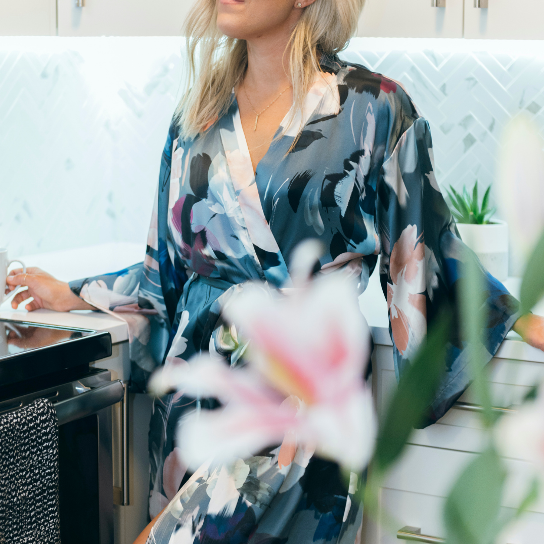 Silver Lining Long Kimono Robe front standing