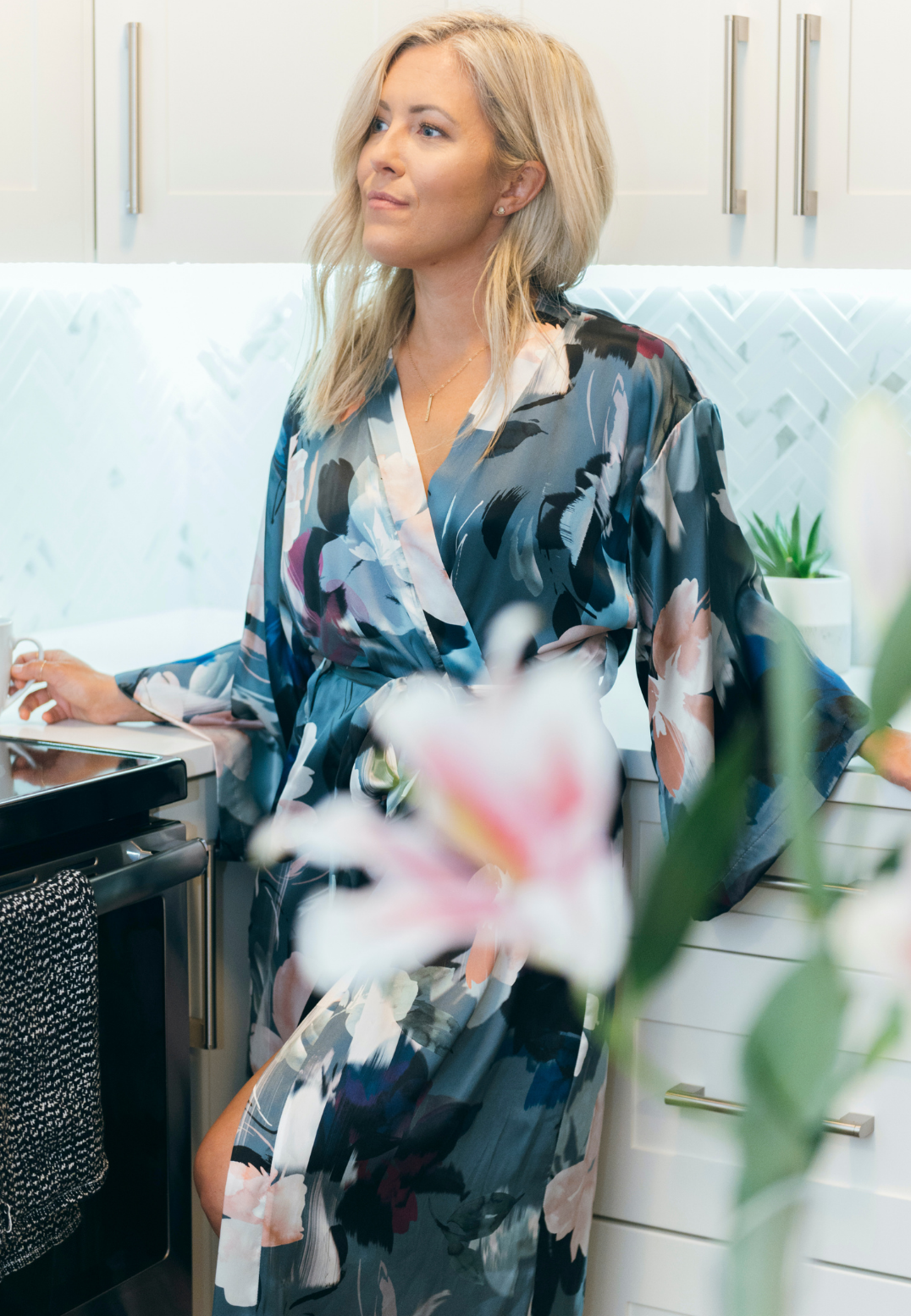 Silver Lining Long Kimono Robe front standing