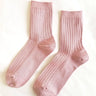 Pair of Classically ribbed, perfect height, breathable cotton blend yarn in soft dessert rose