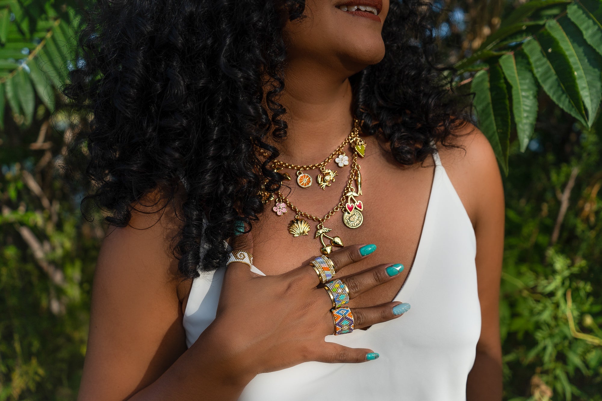 Coastal Crush Necklace with various charms made by Pinky Mimosa