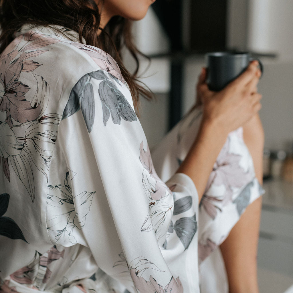 Bloom Short Kimono Robe seated