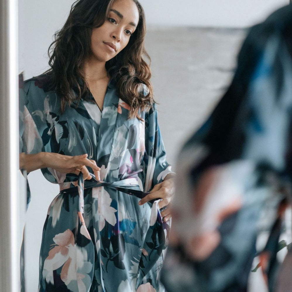 Silver Lining Short Kimono Robe reflection