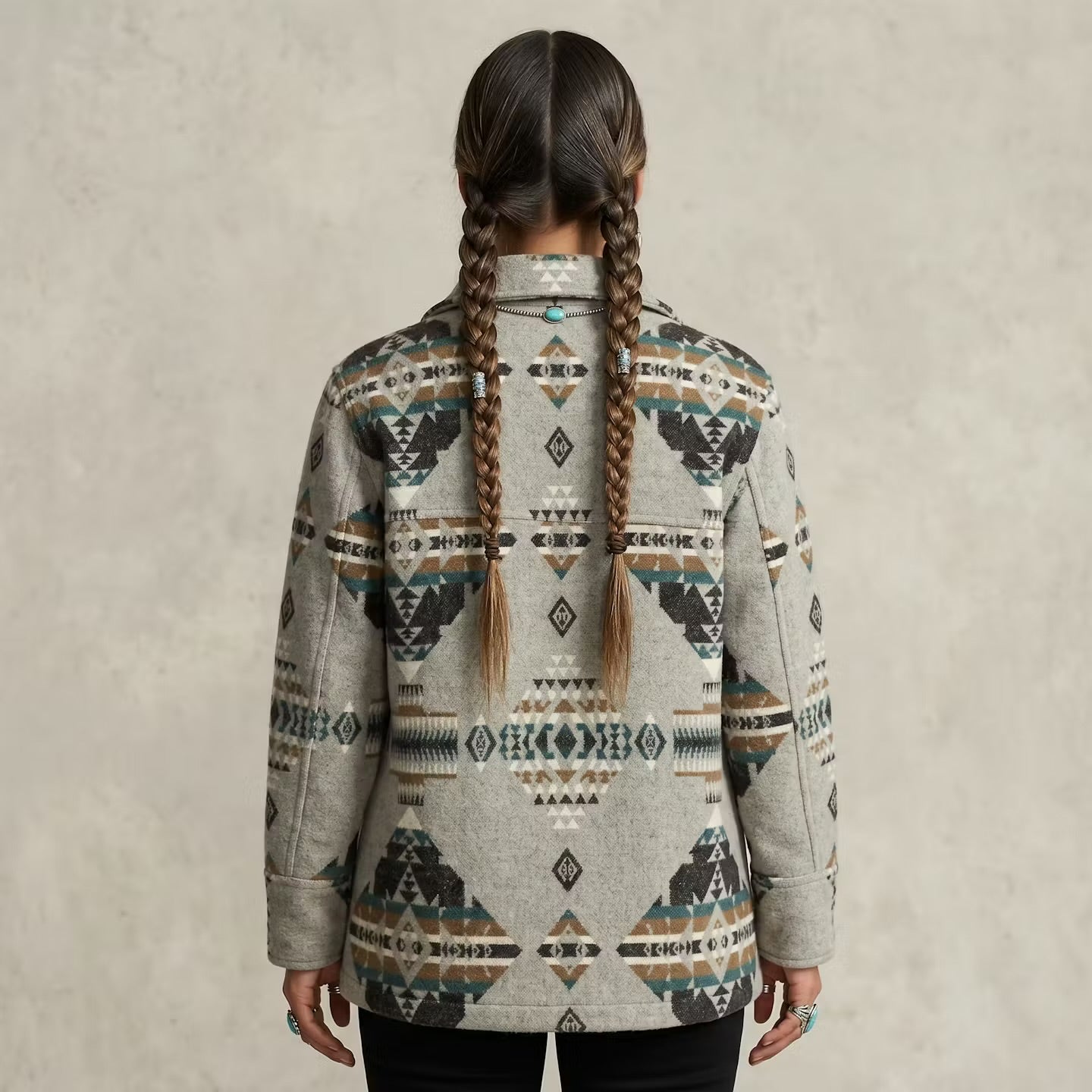 Old Tribes Grey Grand Canyon Jacket – Unisex Wool Blend – Grey back view