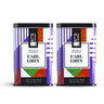 Two CI Tea Earl Grey tea tins with colorful geometric design on a white background
