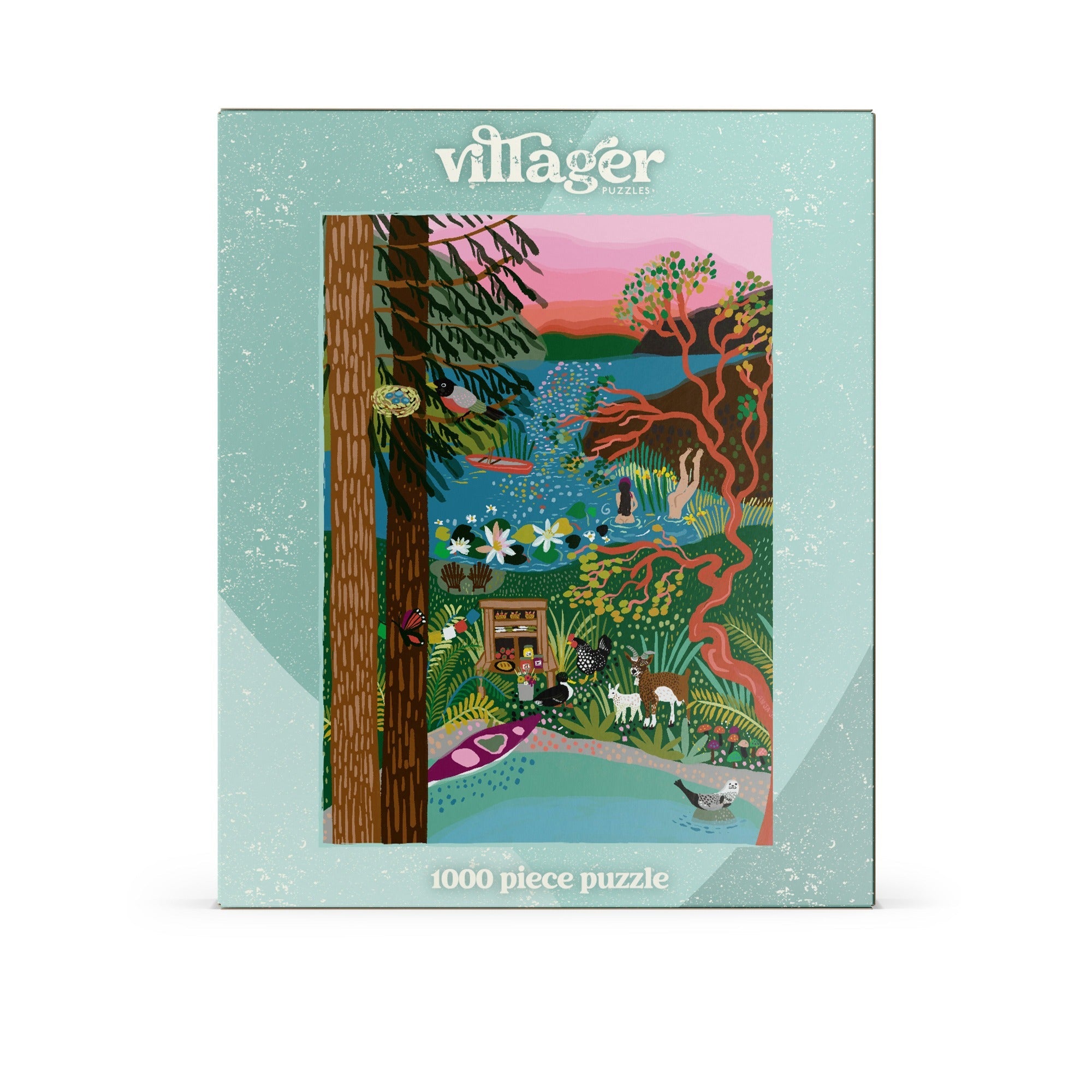 Villager 1000 piece puzzle packaging with a colorful illustration of a village scene.