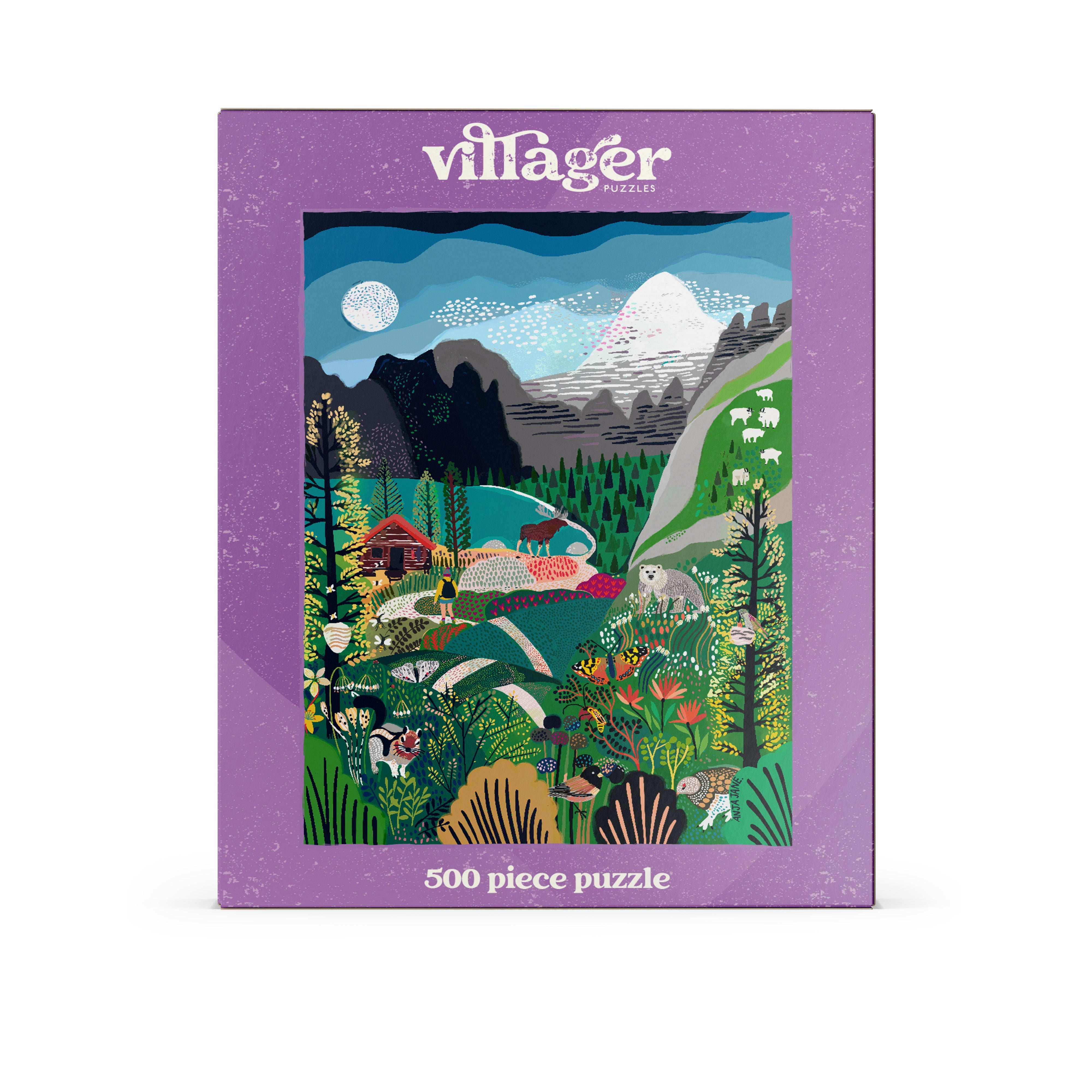 Rockies Explorer | 500-Piece Puzzle for Adults packaging with a mountain and nature scene on a purple background