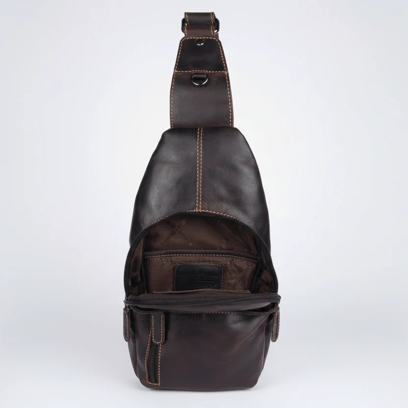 Greenwood Leather Crossbody Chest Bag | Boutique of Leathers black open