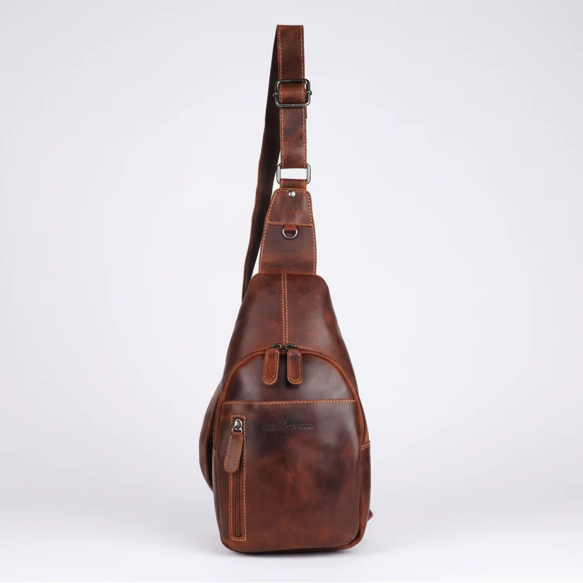 Greenwood Leather Crossbody Chest Bag | Boutique of Leathers brown front