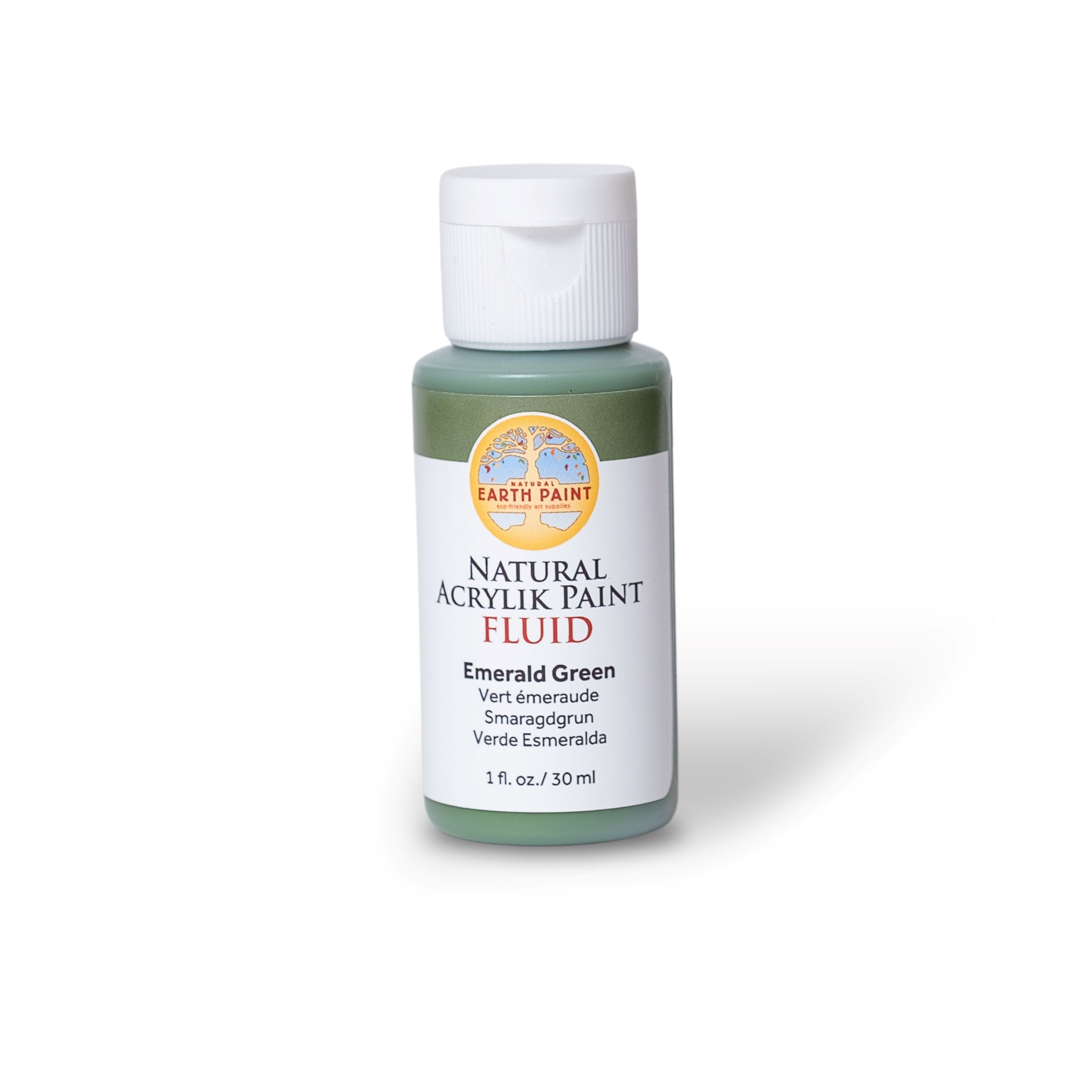 Bottle of Basic Paint Natural Acrylic Paint Liquid in Emerald Green on a white background