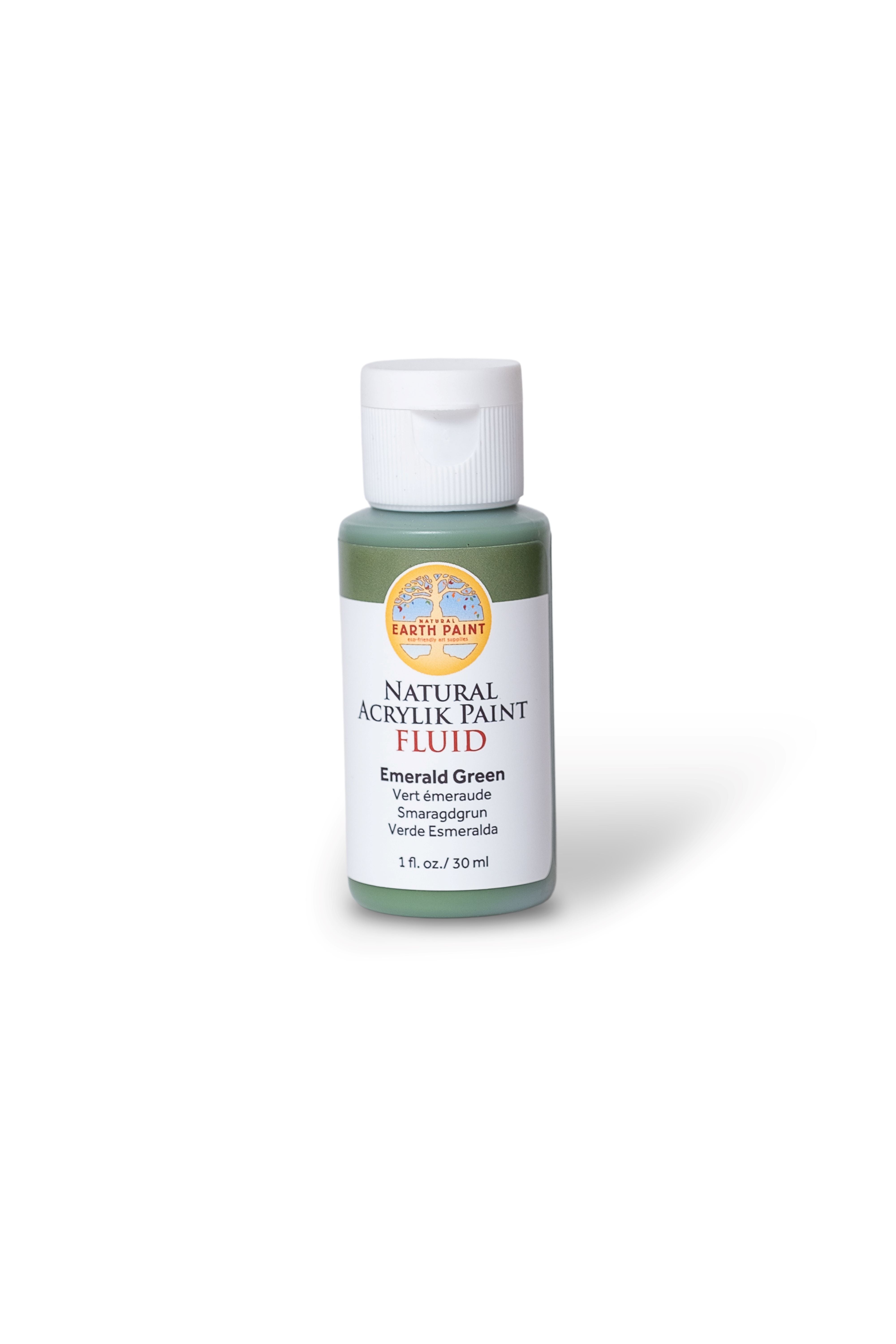 Bottle of Basic Paint Natural Acrylic Paint Liquid in Emerald Green on a white background