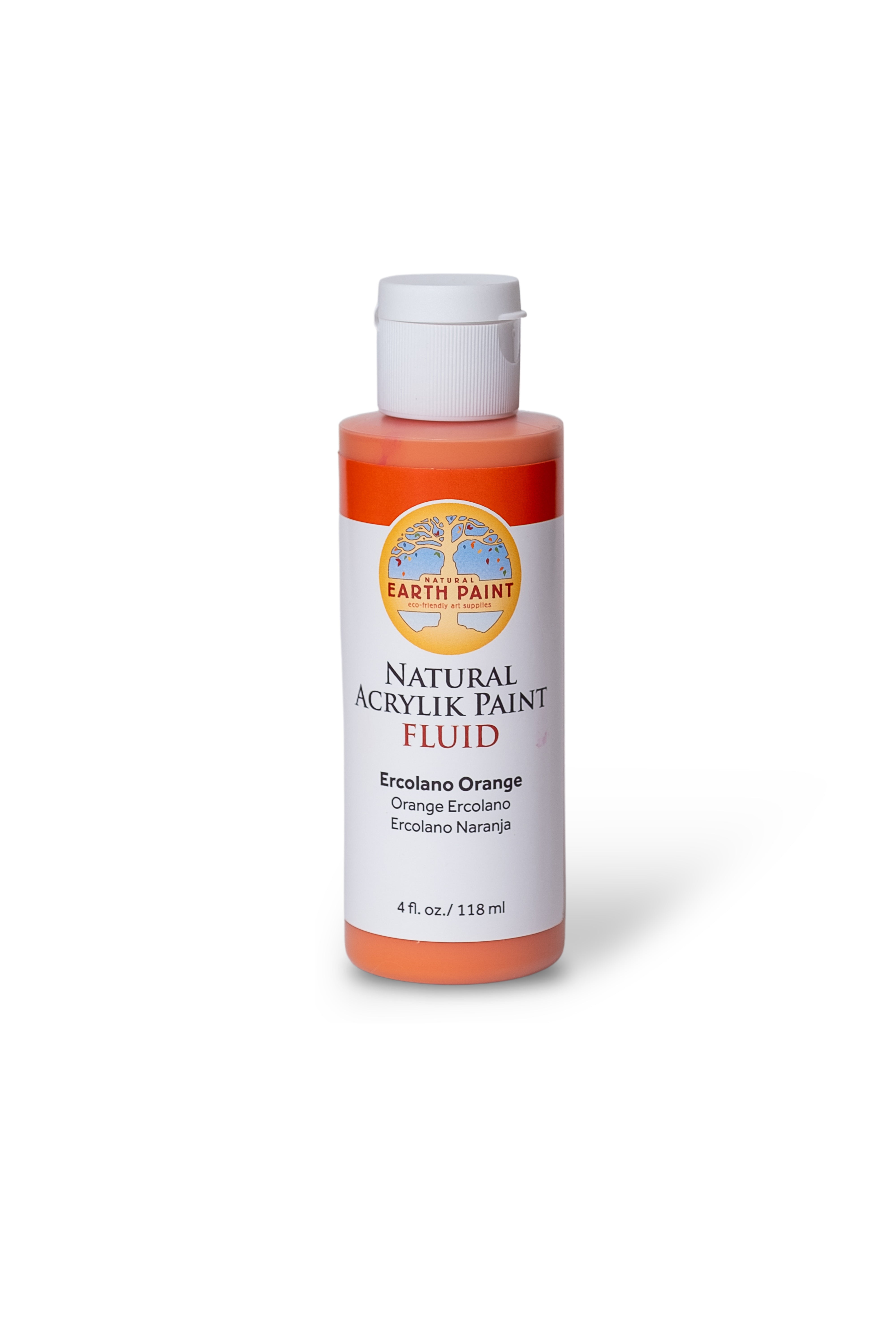 Bottle of Earth Paint Natural Acrylic Paint Fluid in Ecceliana Orange on a white background