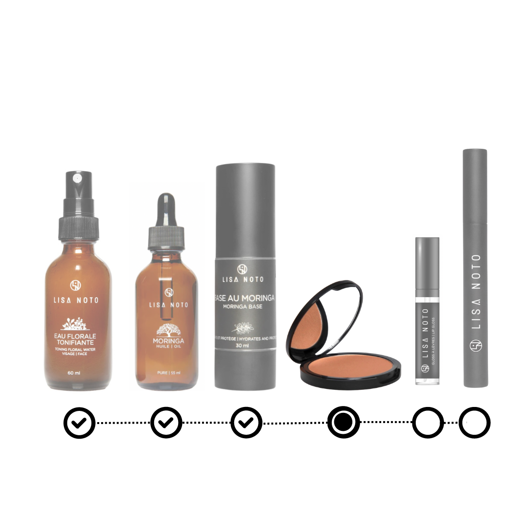 Collection of Lisa Noto skincare and makeup products on a white background