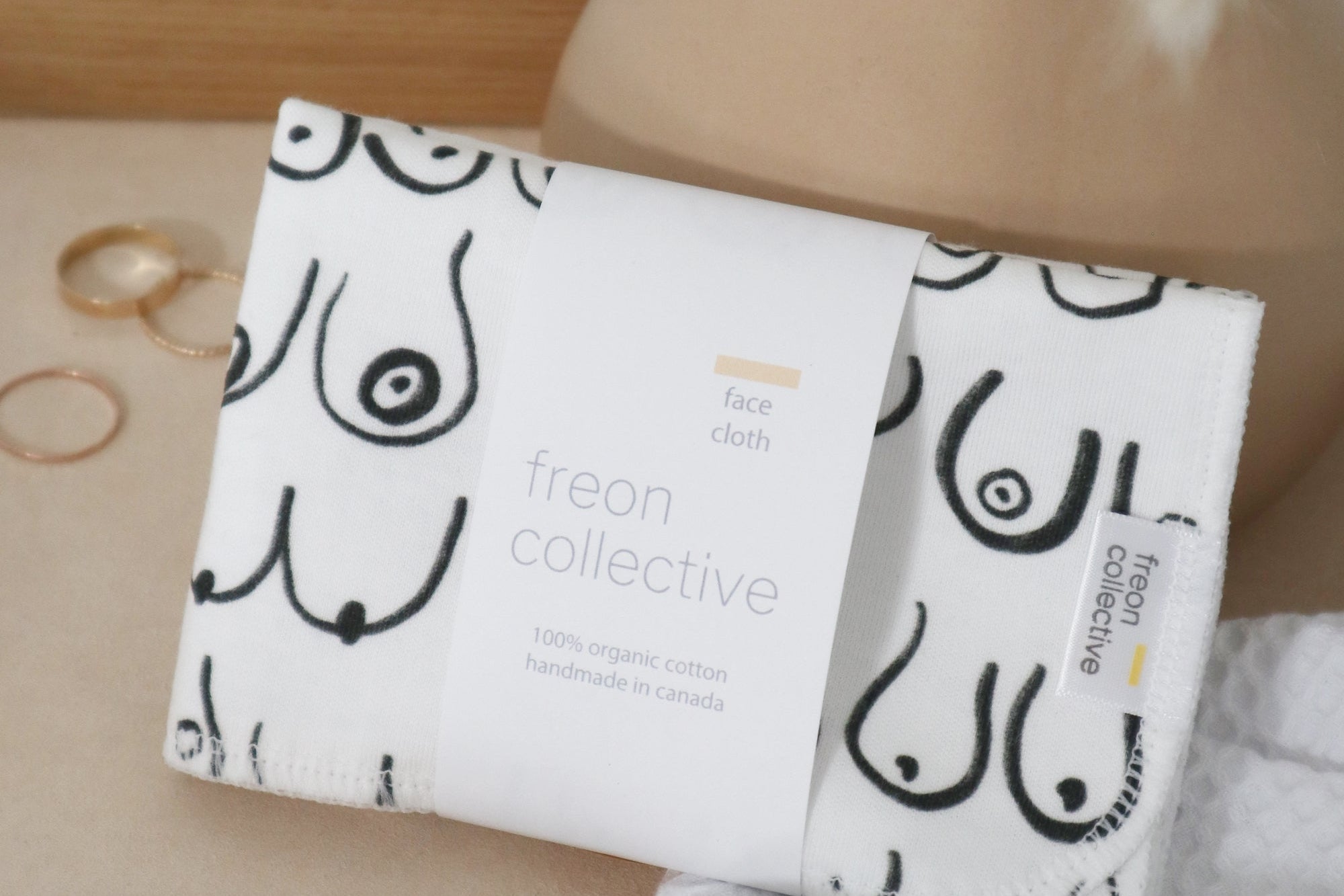 Black and white resuable cotton facecloths by Freon Collective
