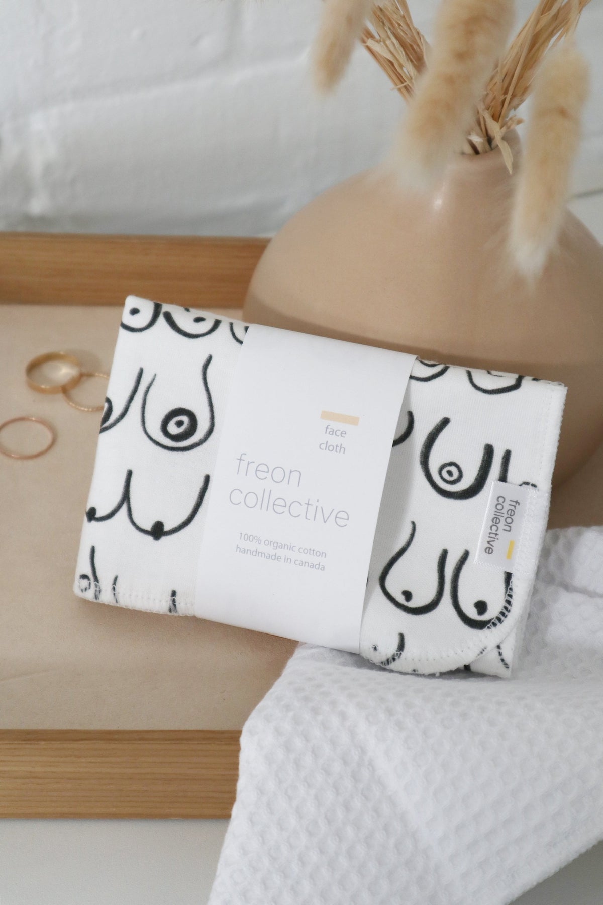 Black and white resuable cotton facecloths by Freon Collective