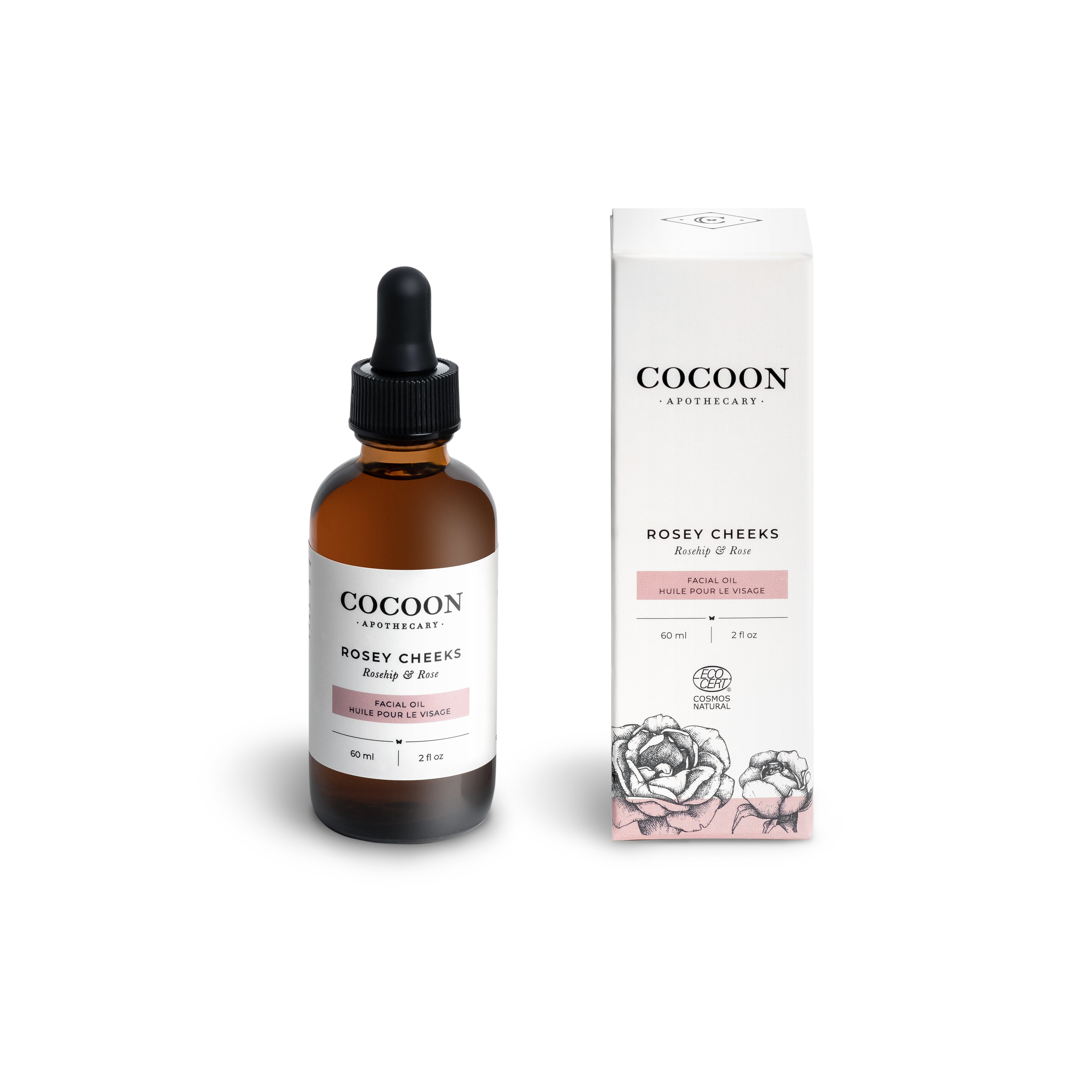 Cocoon skincare bottle and packaging on a white background