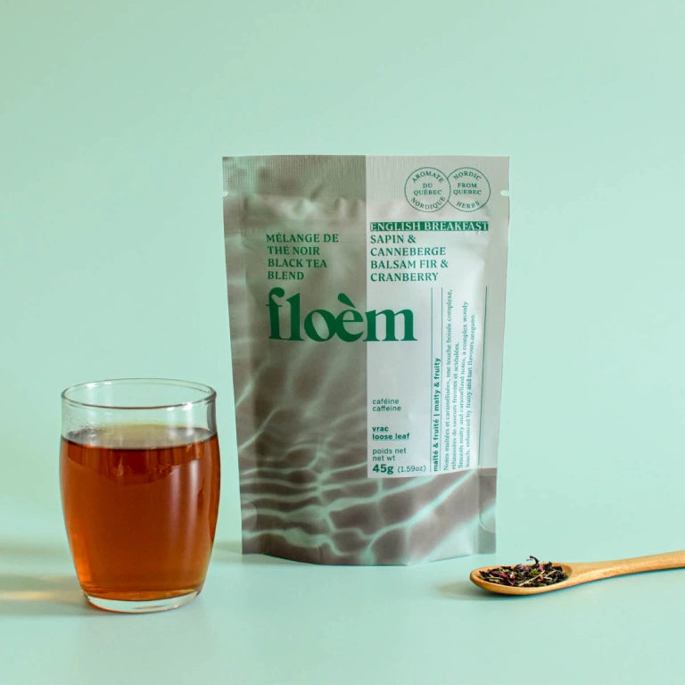 Floèm Boreal English Breakfast loose leaf Black tea with balsam fir and Quebec cranberry