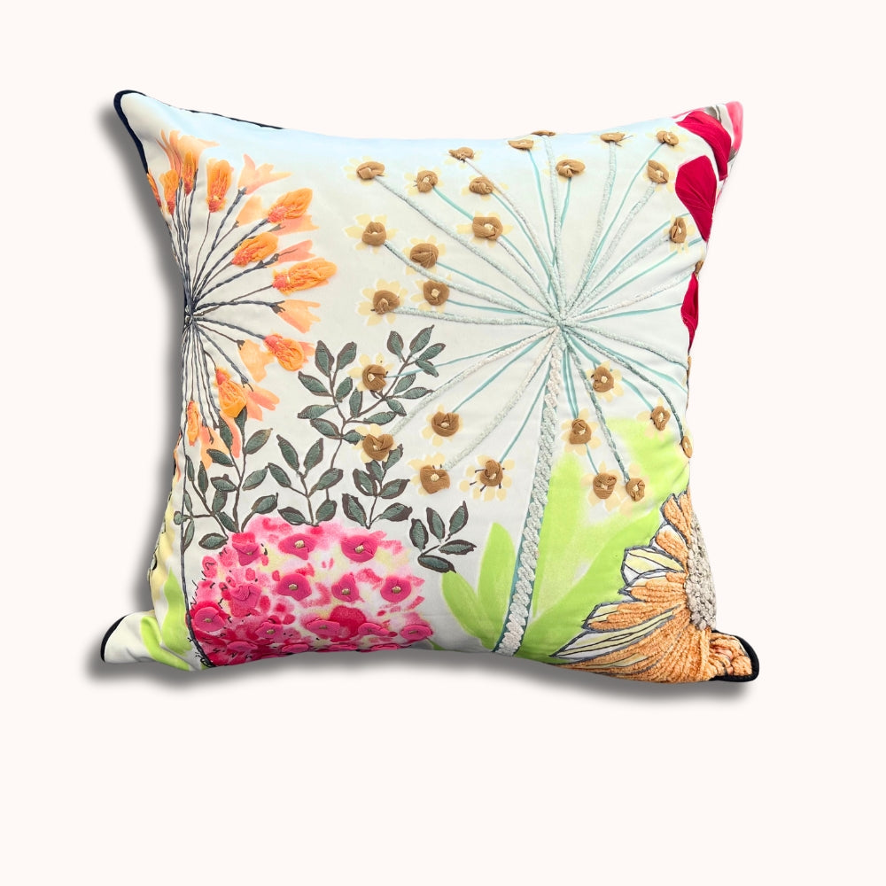 Decorative pillow with floral pattern on a white background