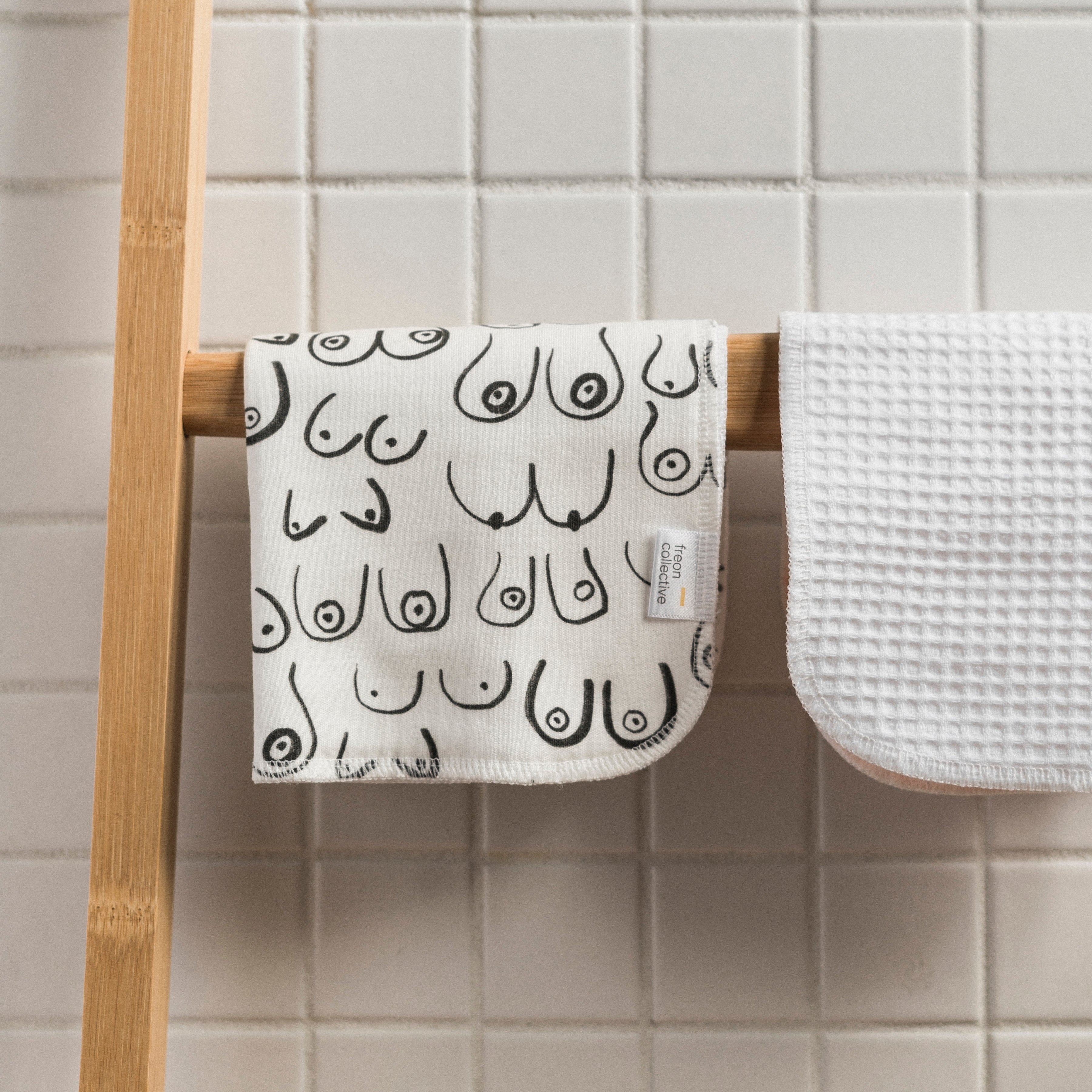 Black and white resuable cotton facecloths by Freon Collective 3