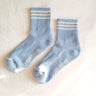 Pair of Girlfriend Socks is the cool crew in Parisian blue with three white stipes