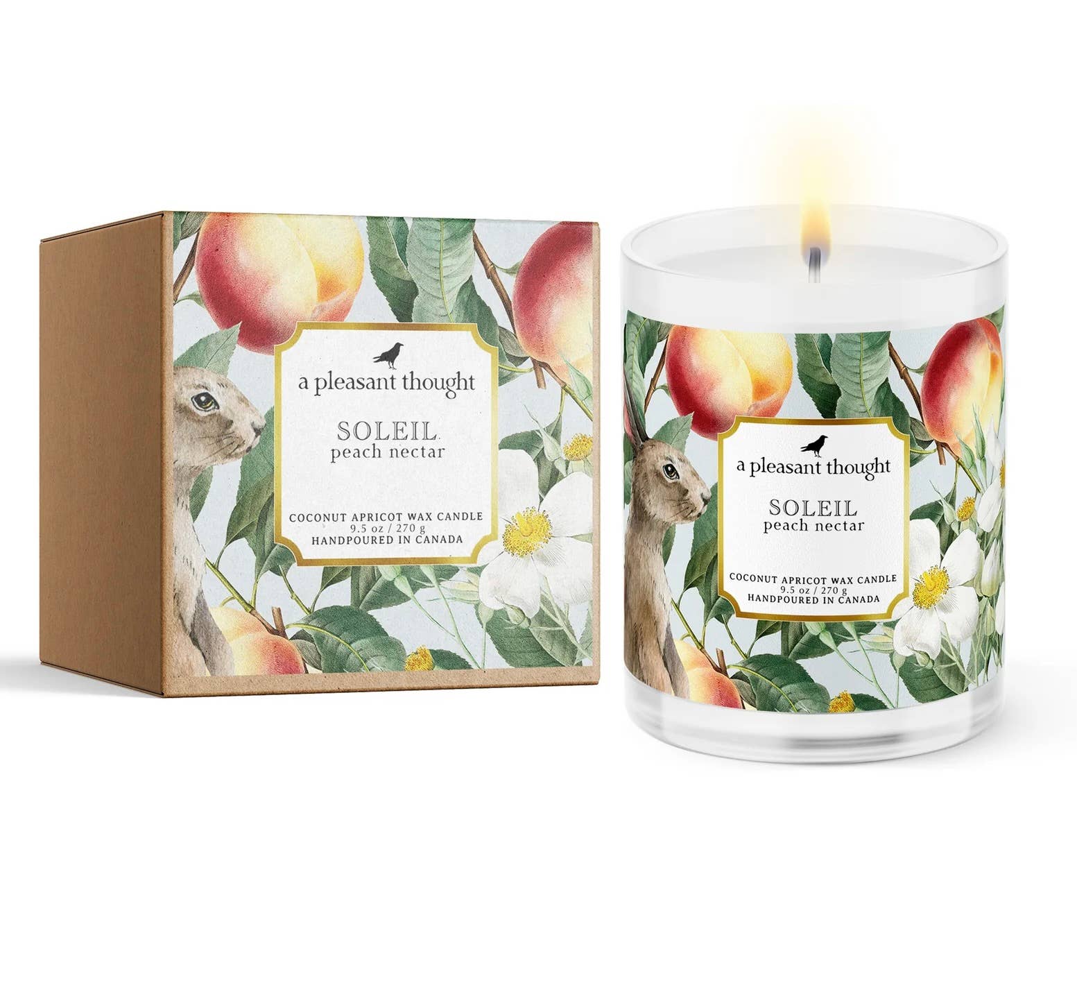 Handpoured Apricot wax Soleil peach nectar candle by A Pleasant Thought boxed