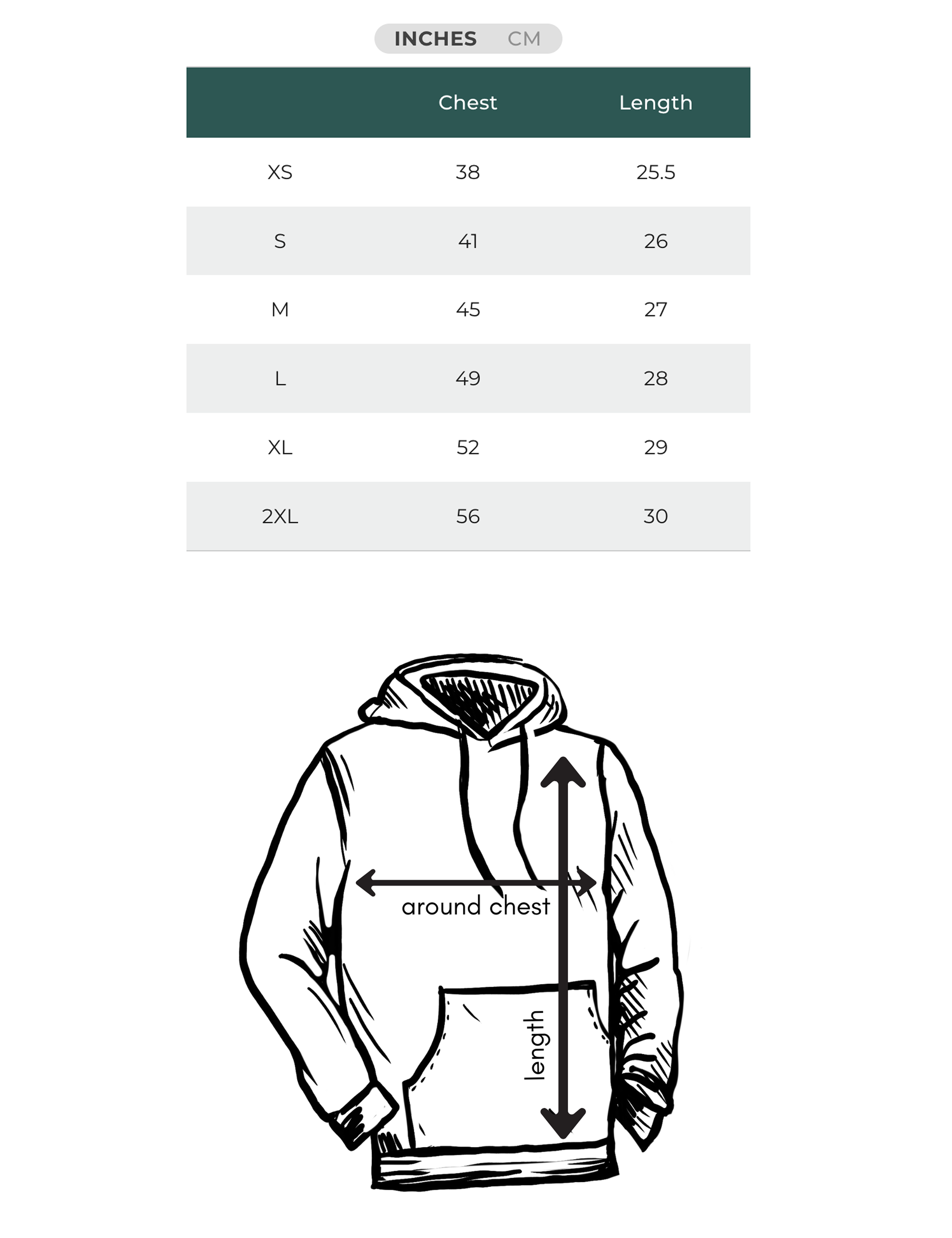 WILD WEST COAST Unisex Zip Up Eco Hoodie - Forest Green sizing