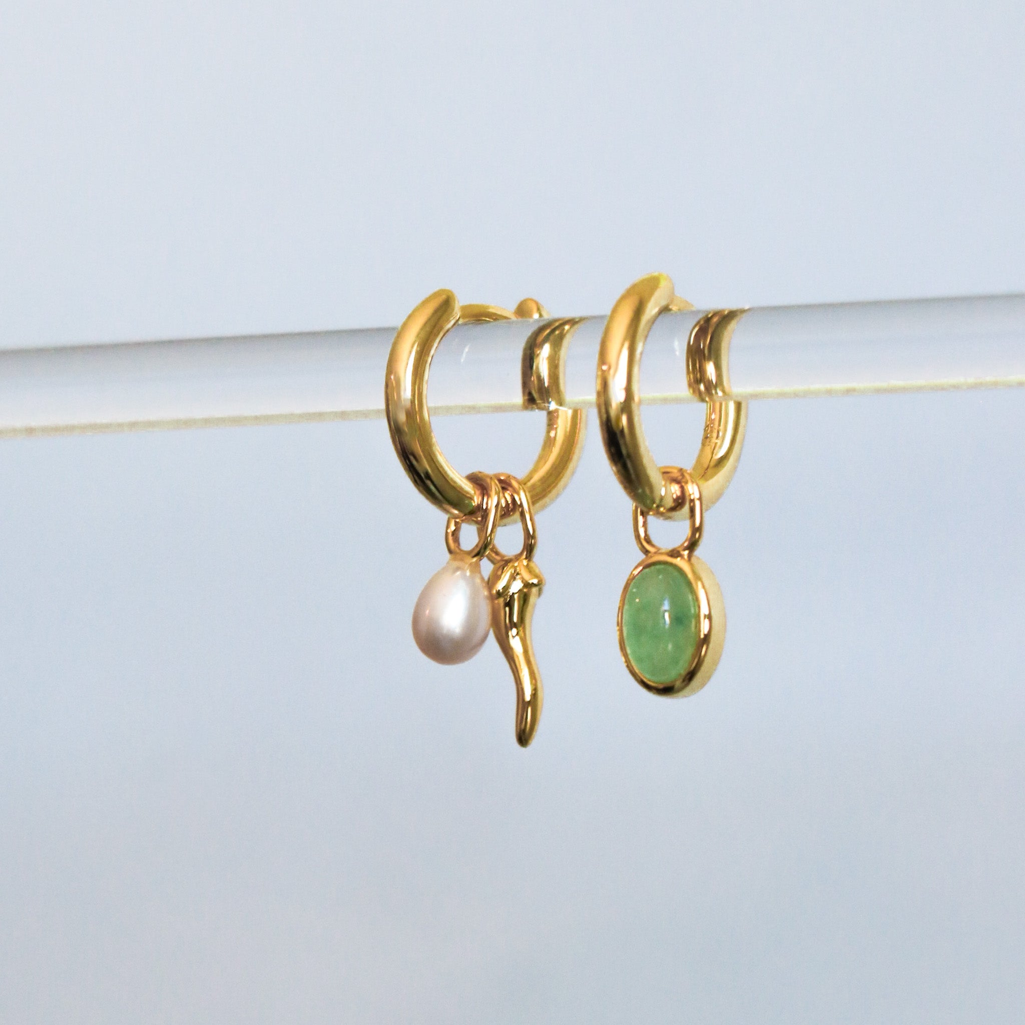 Charm Hoop Earrings – Pepeo, Gold-Plated Pearl & Aventurine | HoraceJewelry