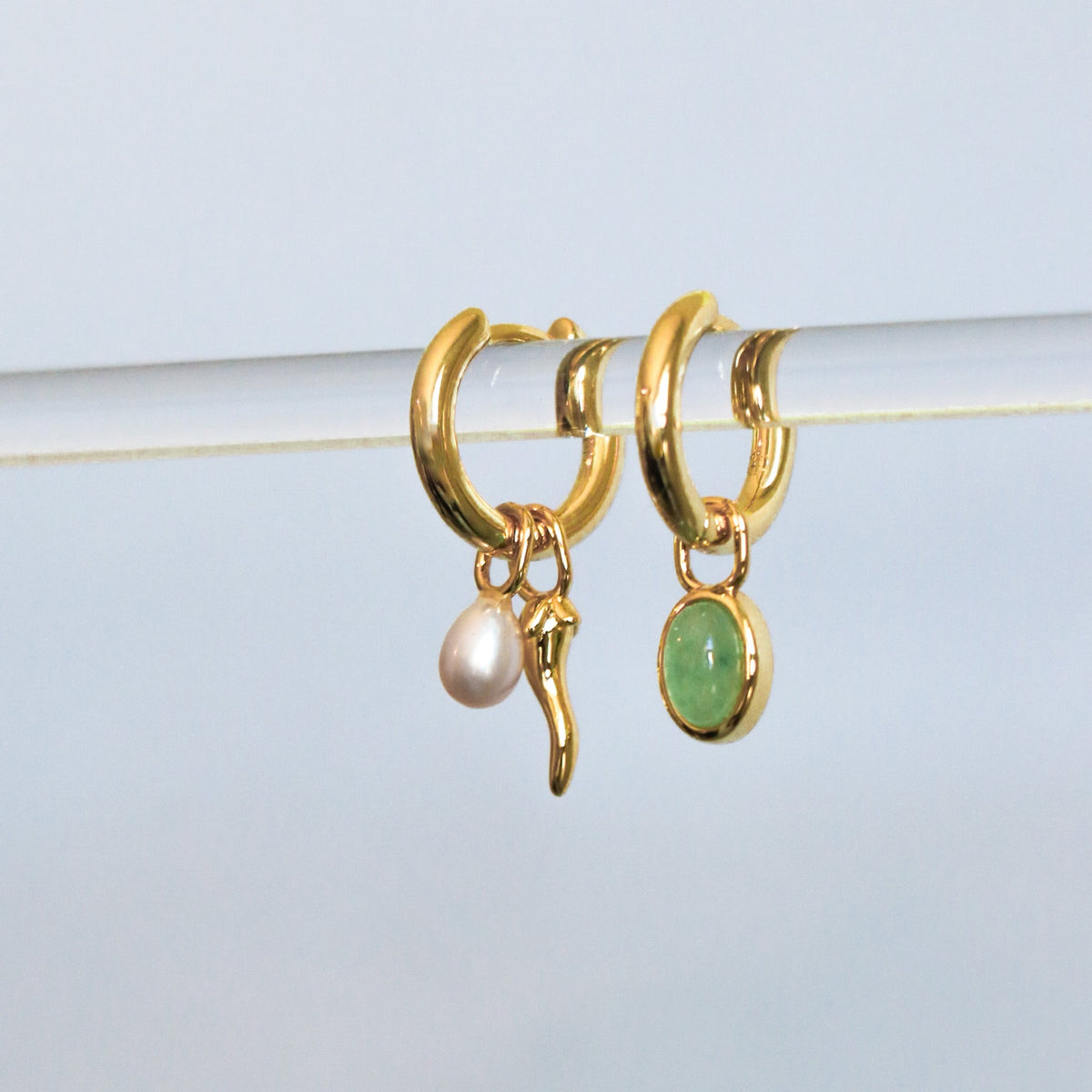 Charm Hoop Earrings – Pepeo, Gold-Plated Pearl & Aventurine | HoraceJewelry