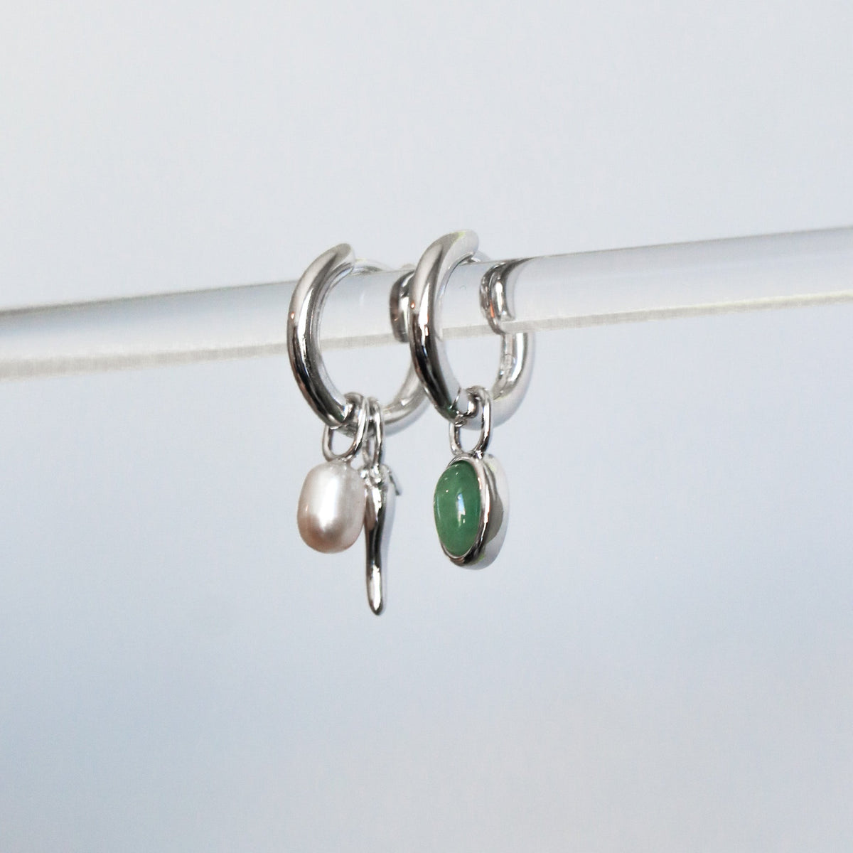 Charm Hoop Earrings – Pepea, Silver-Plated Pearl & Aventurine | HoraceJewelry