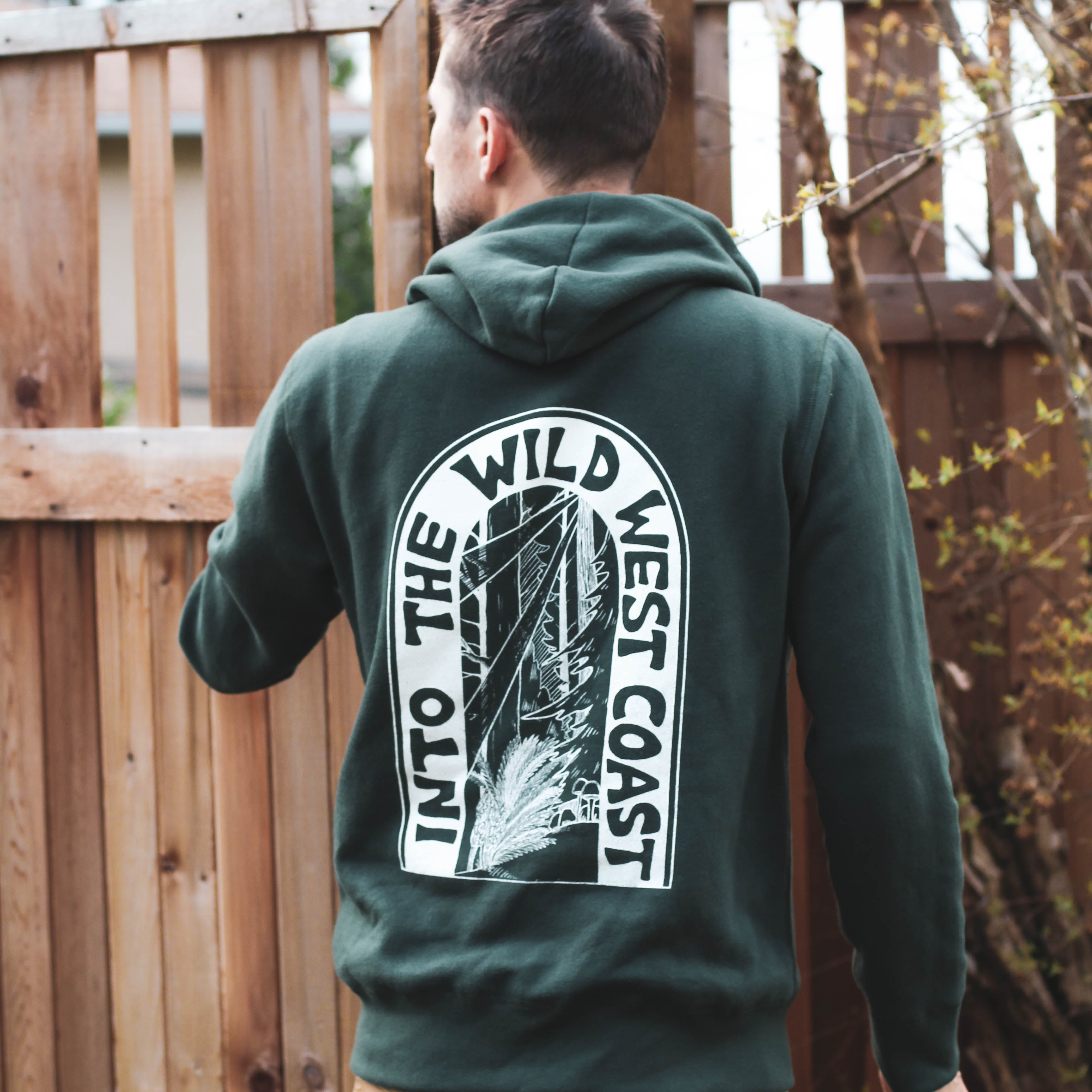 WILD WEST COAST Unisex Zip Up Eco Hoodie - Forest Green back