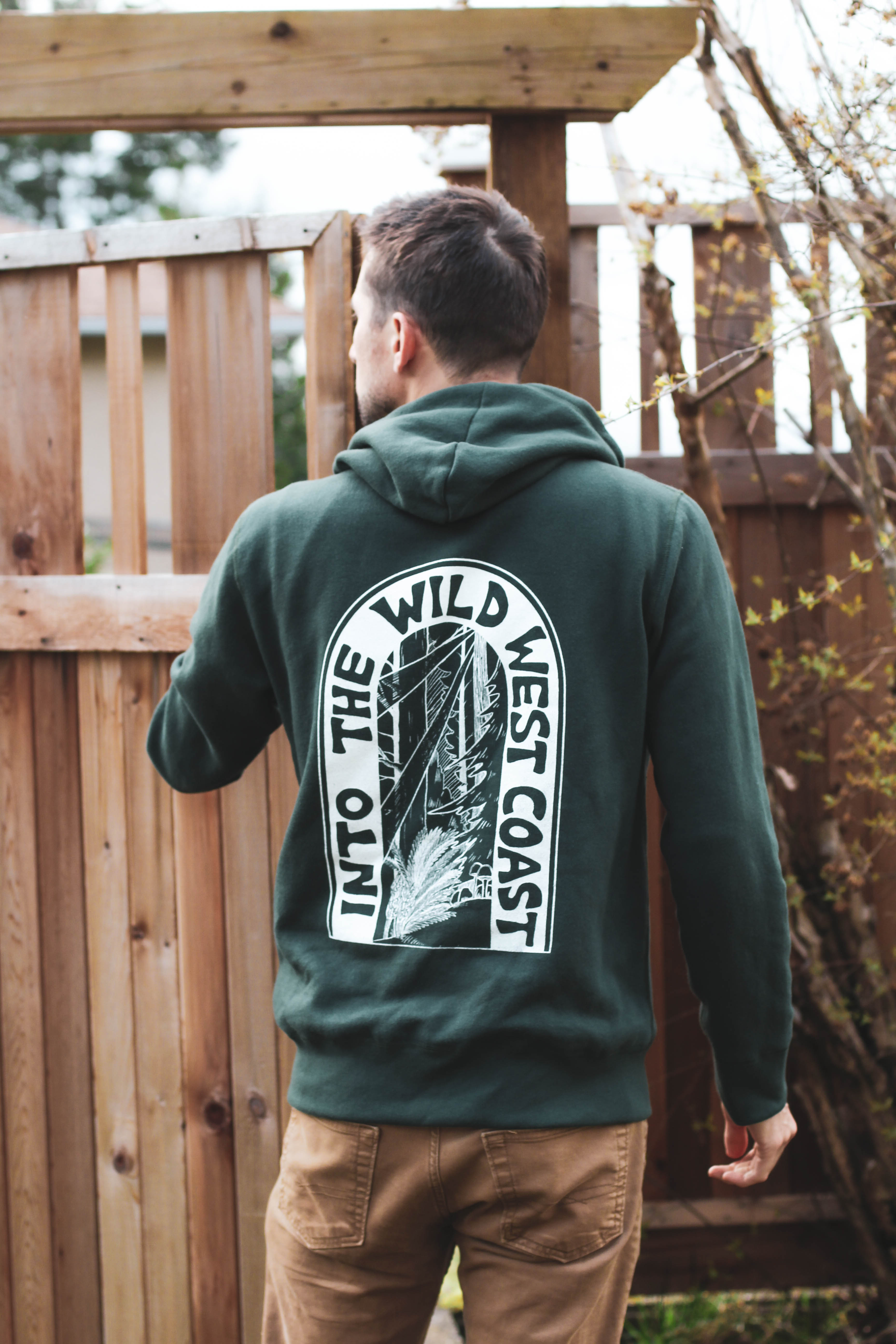 WILD WEST COAST Unisex Zip Up Eco Hoodie - Forest Green back