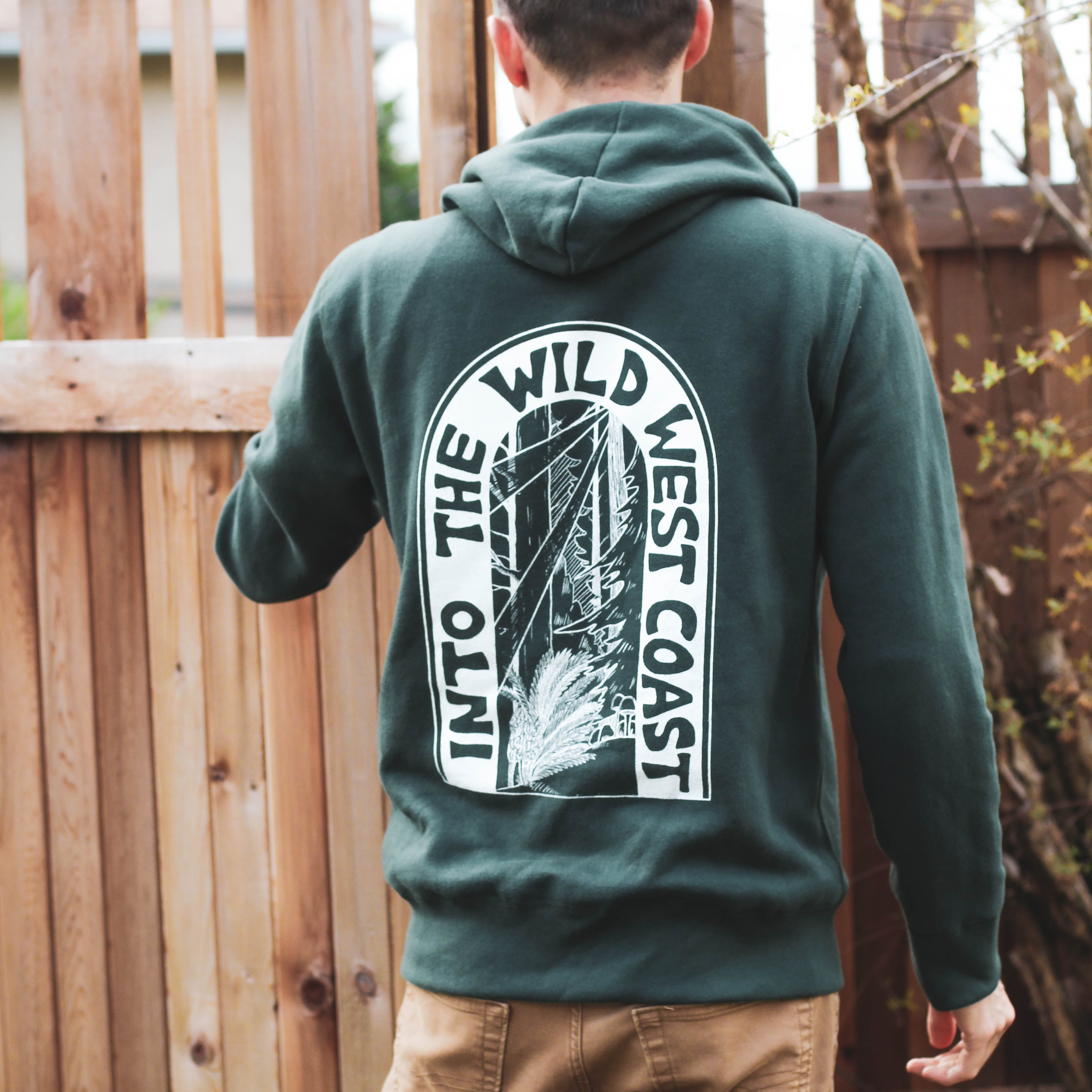 WILD WEST COAST Unisex Zip Up Eco Hoodie - Forest Green detail 2