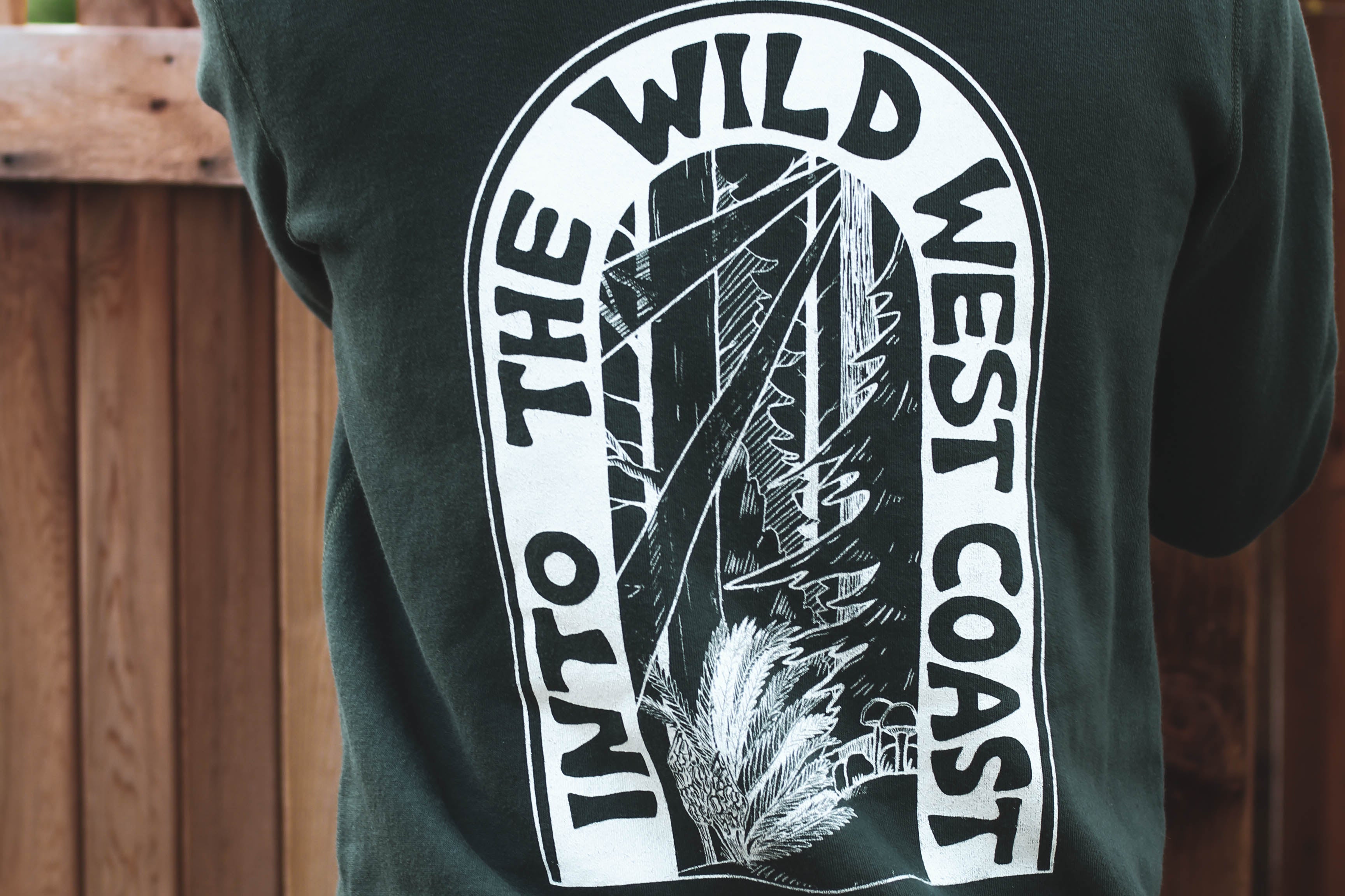 WILD WEST COAST Unisex Zip Up Eco Hoodie - Forest Green back detail