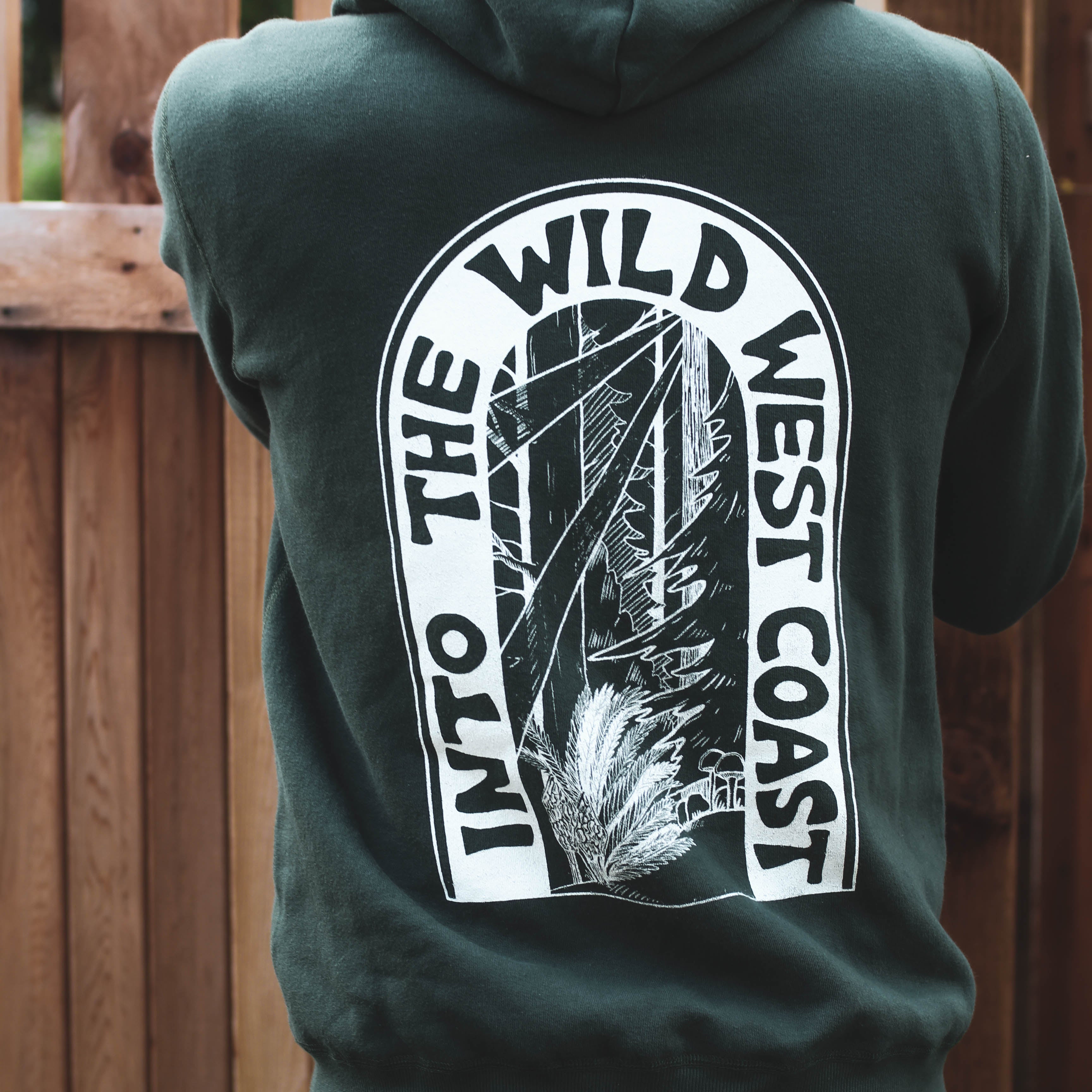 WILD WEST COAST Unisex Zip Up Eco Hoodie - Forest Green back detail