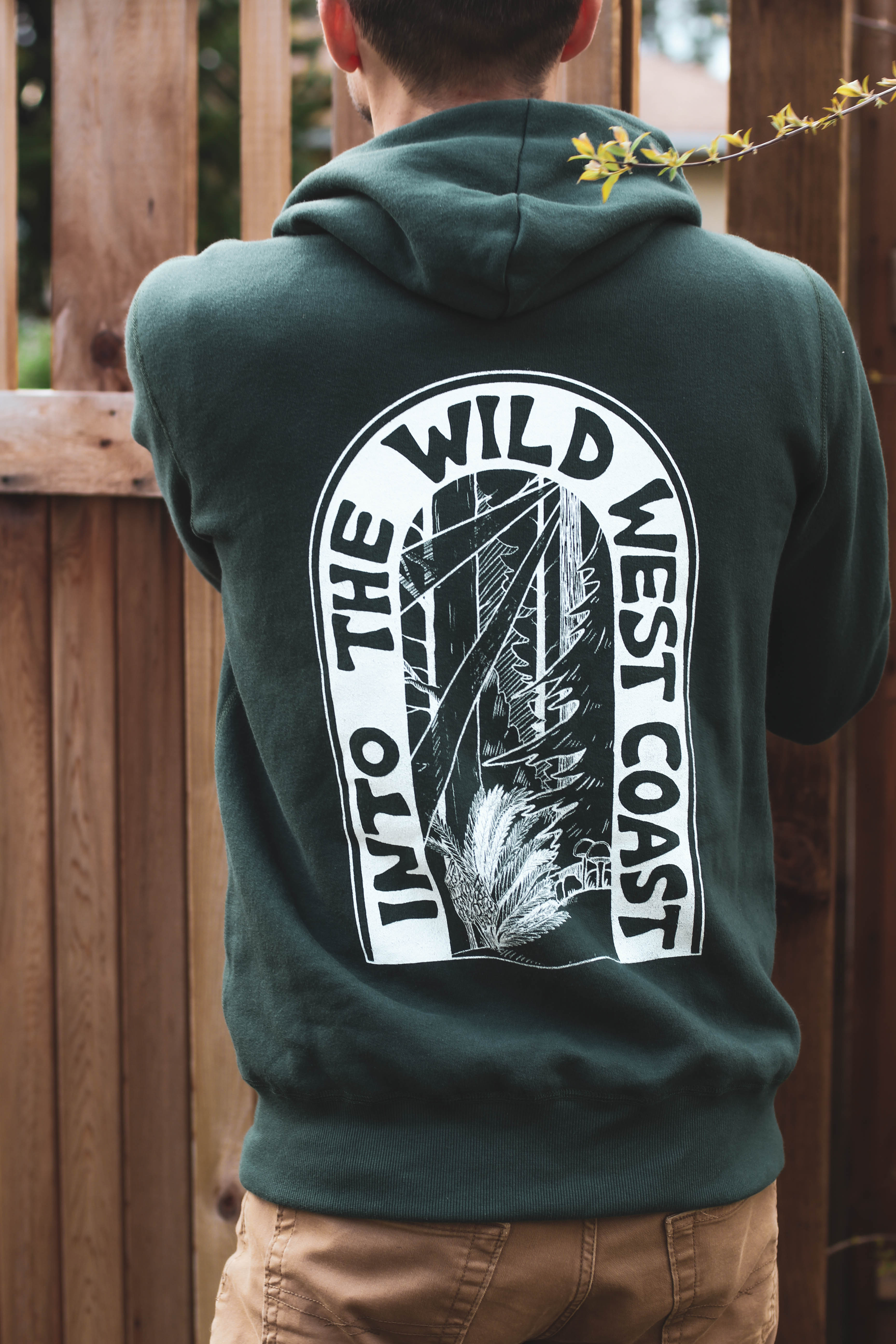 WILD WEST COAST Unisex Zip Up Eco Hoodie - Forest Green back detail