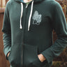 WILD WEST COAST Unisex Zip Up Eco Hoodie - Forest Green front pocket