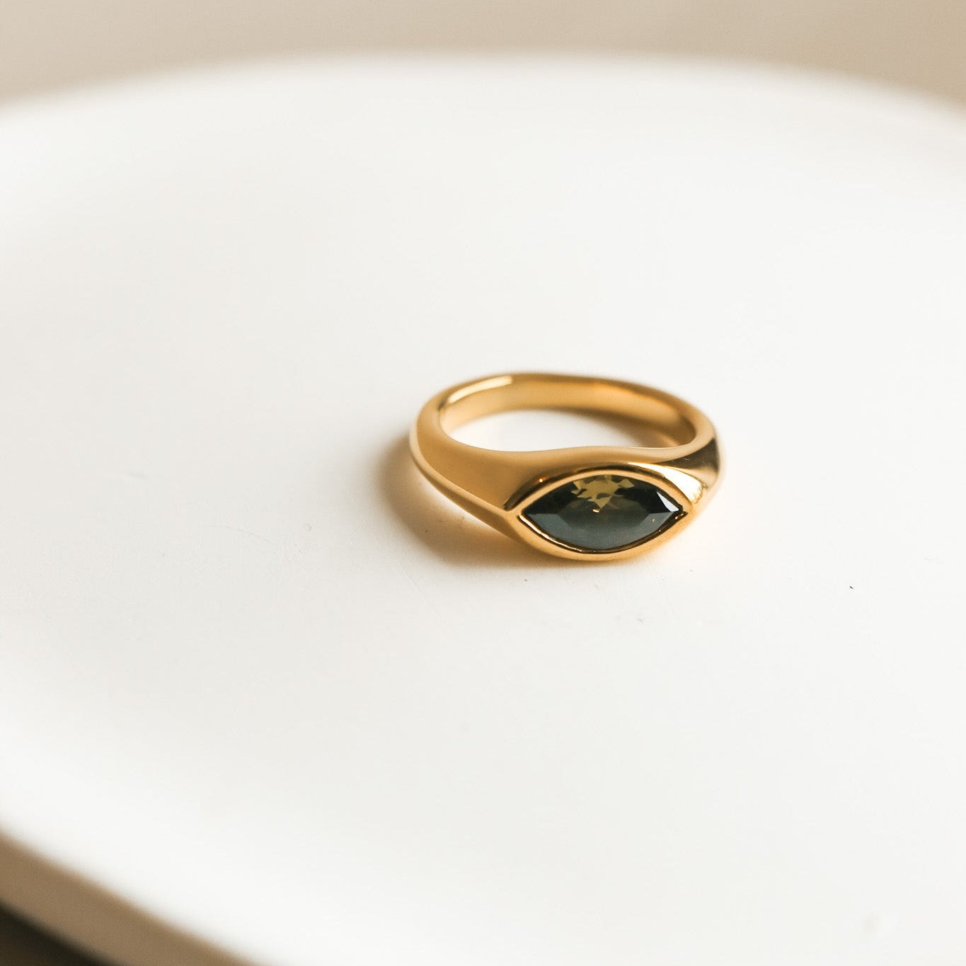 Signet Ring – La Okia, Olive Zircon & 18K Gold-Plated Steel | HoraceJewelry