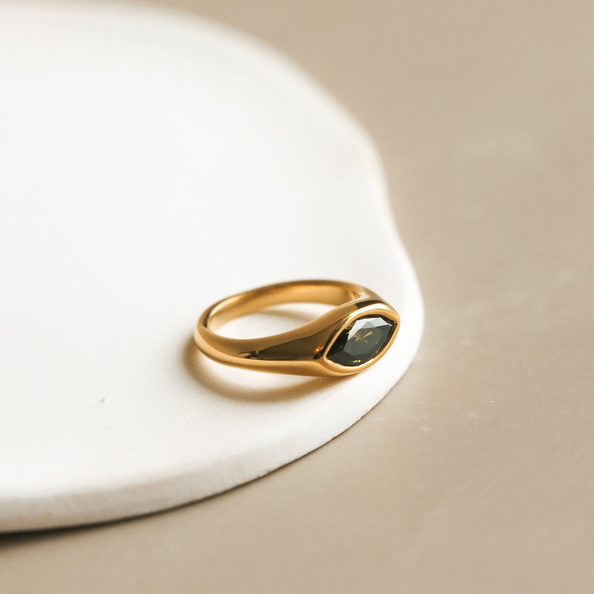 Signet Ring – La Okia, Olive Zircon & 18K Gold-Plated Steel | HoraceJewelry new